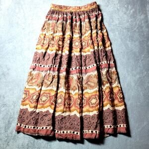 Stoneridge Maxi Skirt Womens Size Petite Medium Brown Boho Floral‎ Elastic Waist